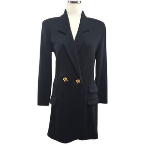 St. John By Marie Gray Santana Black Knit Blazer Coat Size 6 Gold Pearl Buttons